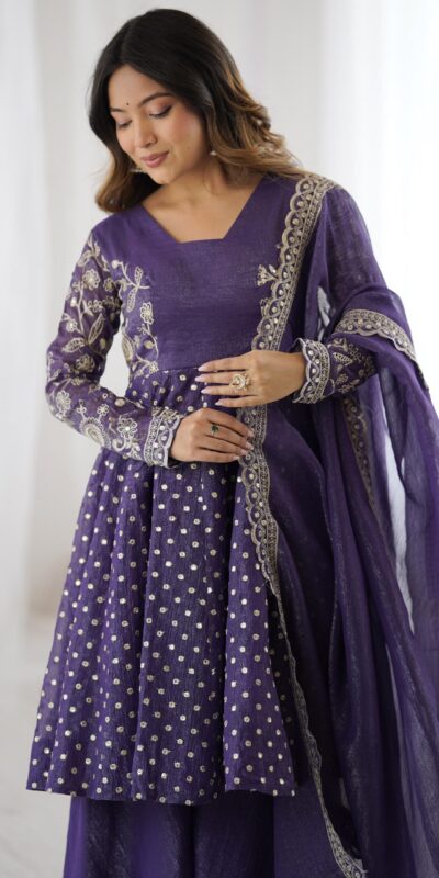 Purple Crunchy Silk Embroidery Work Salwar Suit | Jump Suits, Salwar suit, Casual Suits, Creative suits, Designer Suits, Palazzo Suits, Party Wear Suits, Patiala Suits, Straight Suits