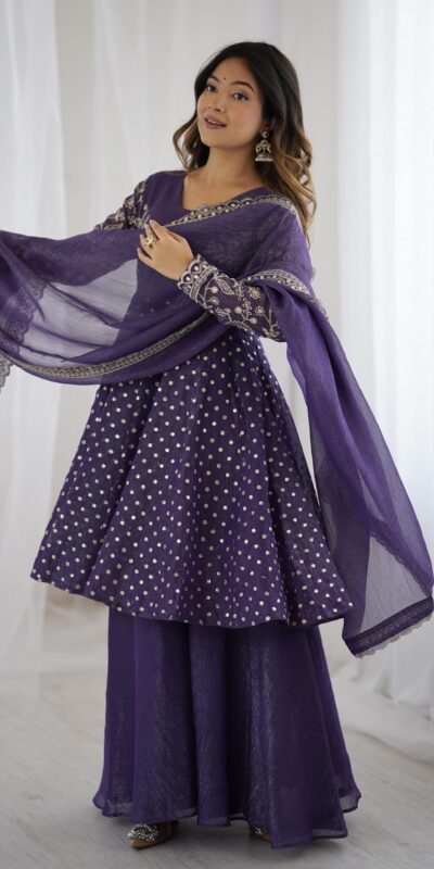 Purple Crunchy Silk Embroidery Work Salwar Suit | Jump Suits, Salwar suit, Casual Suits, Creative suits, Designer Suits, Palazzo Suits, Party Wear Suits, Patiala Suits, Straight Suits
