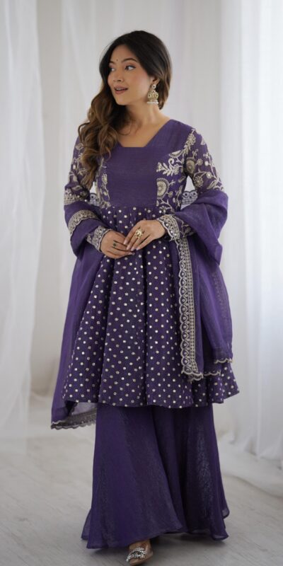 Purple Crunchy Silk Embroidery Work Salwar Suit | Jump Suits, Salwar suit, Casual Suits, Creative suits, Designer Suits, Palazzo Suits, Party Wear Suits, Patiala Suits, Straight Suits