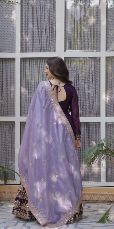 Purple Faux Georgette Sequin Work Gown | Gowns, Bollywood Gowns, Creative Gowns, Designer Gowns, Embroidered Gowns, Party Wear Gowns