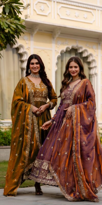 Purple Fendy Satin Embroidery Work Gown | Gowns, Bollywood Gowns, Creative Gowns, Designer Gowns, Embroidered Gowns, Party Wear Gowns