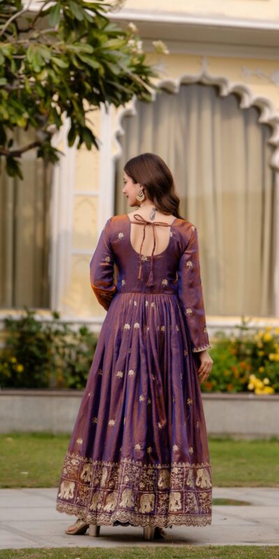 Purple Fendy Satin Embroidery Work Gown | Gowns, Bollywood Gowns, Creative Gowns, Designer Gowns, Embroidered Gowns, Party Wear Gowns