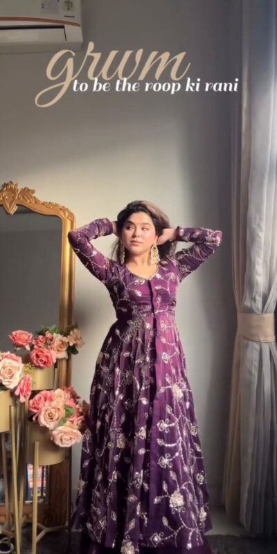 Purple Fendy Silk Embroidery Beats Work Gown | Gowns, Bollywood Gowns, Creative Gowns, Designer Gowns, Embroidered Gowns, Party Wear Gowns