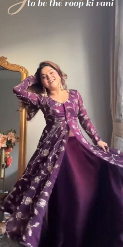 Purple Fendy Silk Embroidery Beats Work Gown | Gowns, Bollywood Gowns, Creative Gowns, Designer Gowns, Embroidered Gowns, Party Wear Gowns