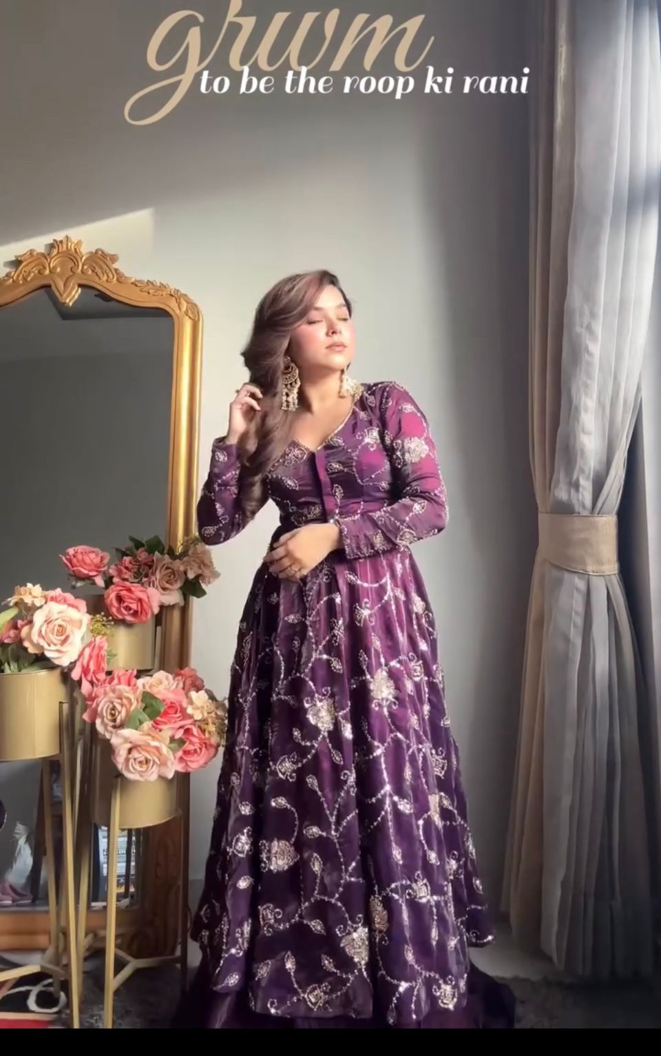 Purple Fendy Silk Embroidery Beats Work Gown | Gowns, Bollywood Gowns, Creative Gowns, Designer Gowns, Embroidered Gowns, Party Wear Gowns