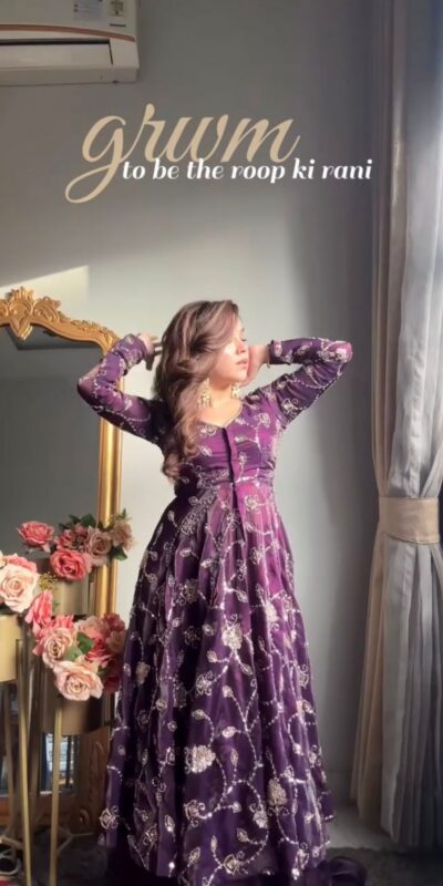Purple Fendy Silk Lace Work Gown | Gowns, Bollywood Gowns, Creative Gowns, Designer Gowns, Embroidered Gowns, Party Wear Gowns