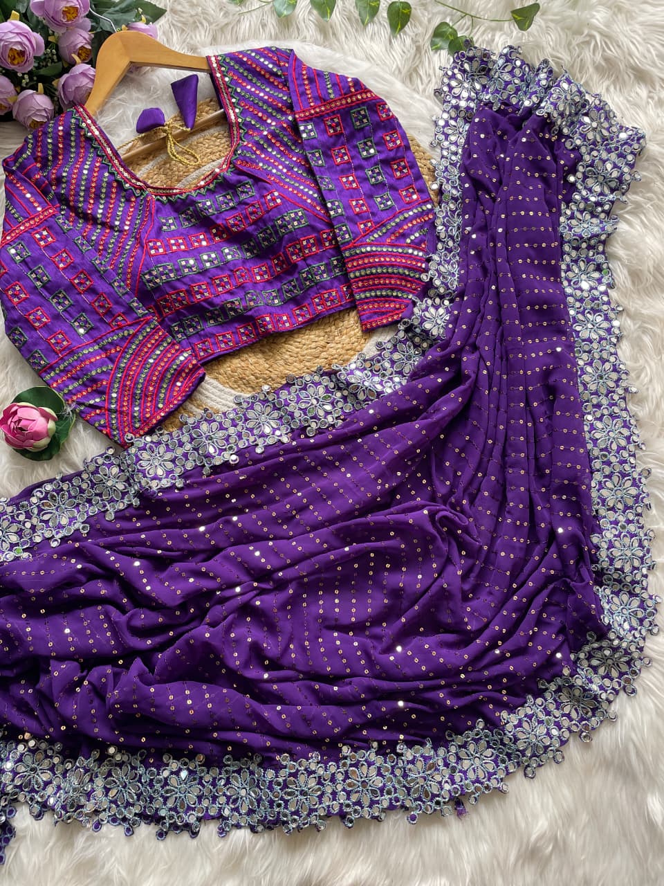 Purple Georgette Sequence Print Saree | Sarees, Bollywood Sarees, Creative Sarees, Designer Sarees, Embroidered Sarees, Ethnic Saree, Modern Digital sarees, Party Wear Sarees