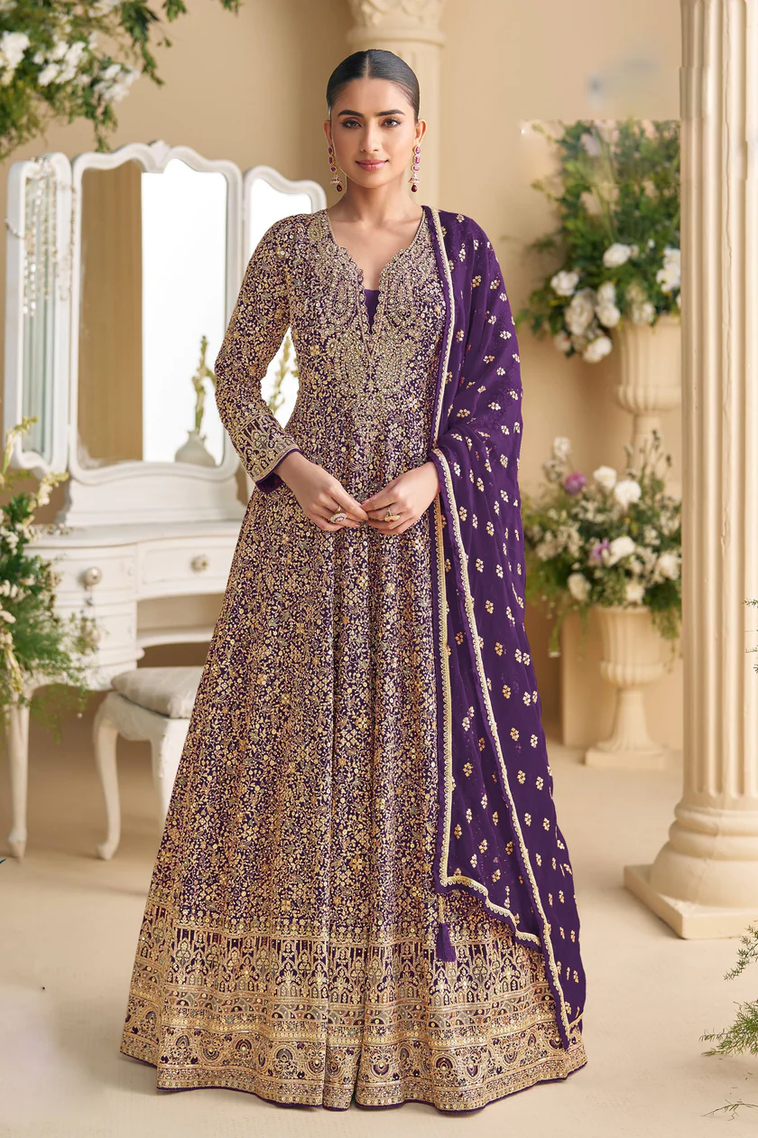 Purple Georgette Thread Sequence Work Salwar Suit | Jump Suits, Salwar suit, Casual Suits, Creative suits, Designer Suits, Palazzo Suits, Party Wear Suits, Patiala Suits, Straight Suits