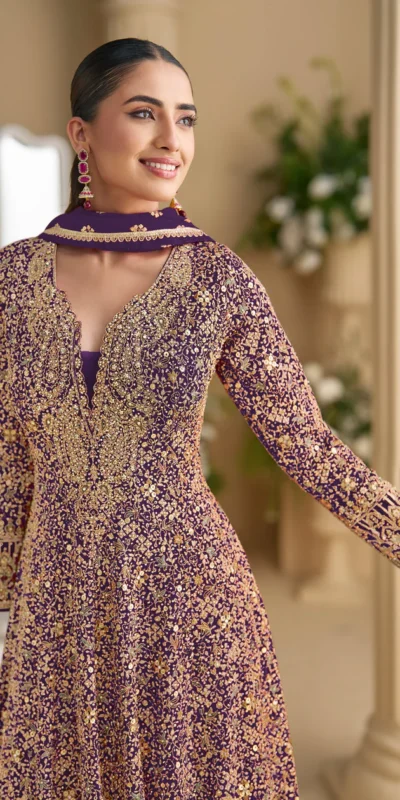 Purple Georgette Thread Sequence Work Salwar Suit | Jump Suits, Salwar suit, Casual Suits, Creative suits, Designer Suits, Palazzo Suits, Party Wear Suits, Patiala Suits, Straight Suits