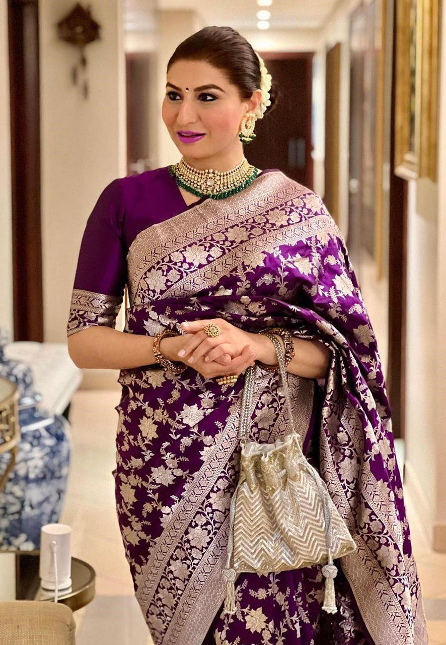 Purple Lichi Silk Jacquard Work Saree | Sarees, Bollywood Sarees, Creative Sarees, Designer Sarees, Embroidered Sarees, Ethnic Saree, Modern Digital sarees, Party Wear Sarees