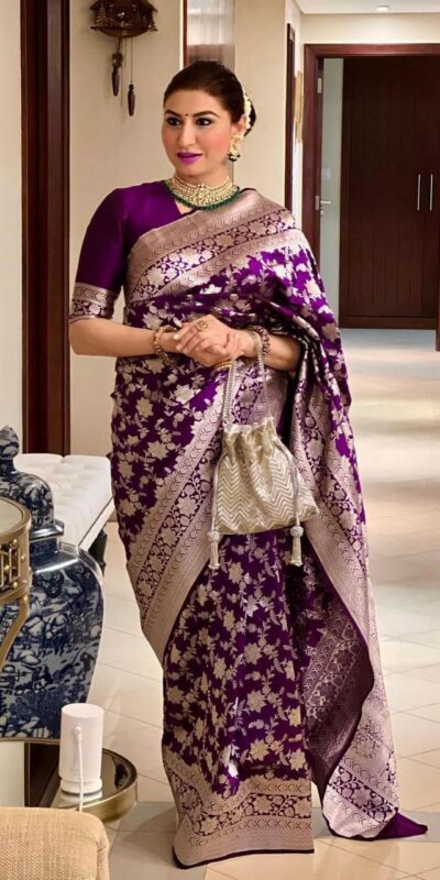 Purple Lichi Silk Jacquard Work Saree | Sarees, Bollywood Sarees, Creative Sarees, Designer Sarees, Embroidered Sarees, Ethnic Saree, Modern Digital sarees, Party Wear Sarees