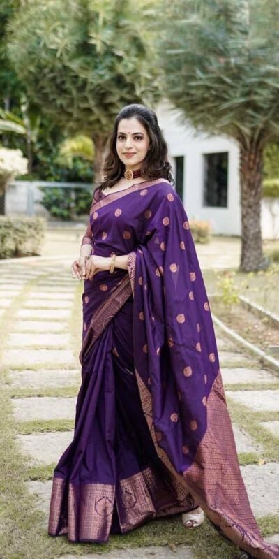 Purple Lichi Silk Rich Pallu Work Border Saree | Sarees, Bollywood Sarees, Creative Sarees, Designer Sarees, Embroidered Sarees, Ethnic Saree, Modern Digital sarees, Party Wear Sarees