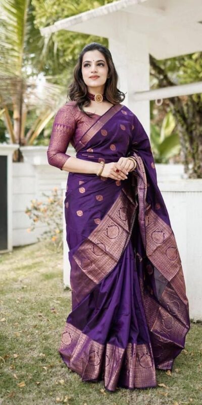 Purple Lichi Silk Rich Pallu Work Border Saree | Sarees, Bollywood Sarees, Creative Sarees, Designer Sarees, Embroidered Sarees, Ethnic Saree, Modern Digital sarees, Party Wear Sarees