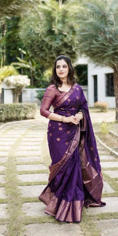 Purple Lichi Silk Rich Pallu Work Border Saree | Sarees, Bollywood Sarees, Creative Sarees, Designer Sarees, Embroidered Sarees, Ethnic Saree, Modern Digital sarees, Party Wear Sarees