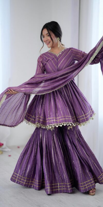 Purple Mal Chanderi Mirror Work Salwar Suit | Jump Suits, Tops & Bottoms, Track Suits, Salwar suit, Casual Suits, Creative suits, Designer Suits, Palazzo Suits, Party Wear Suits, Patiala Suits, Straight Suits, Trendy Wear
