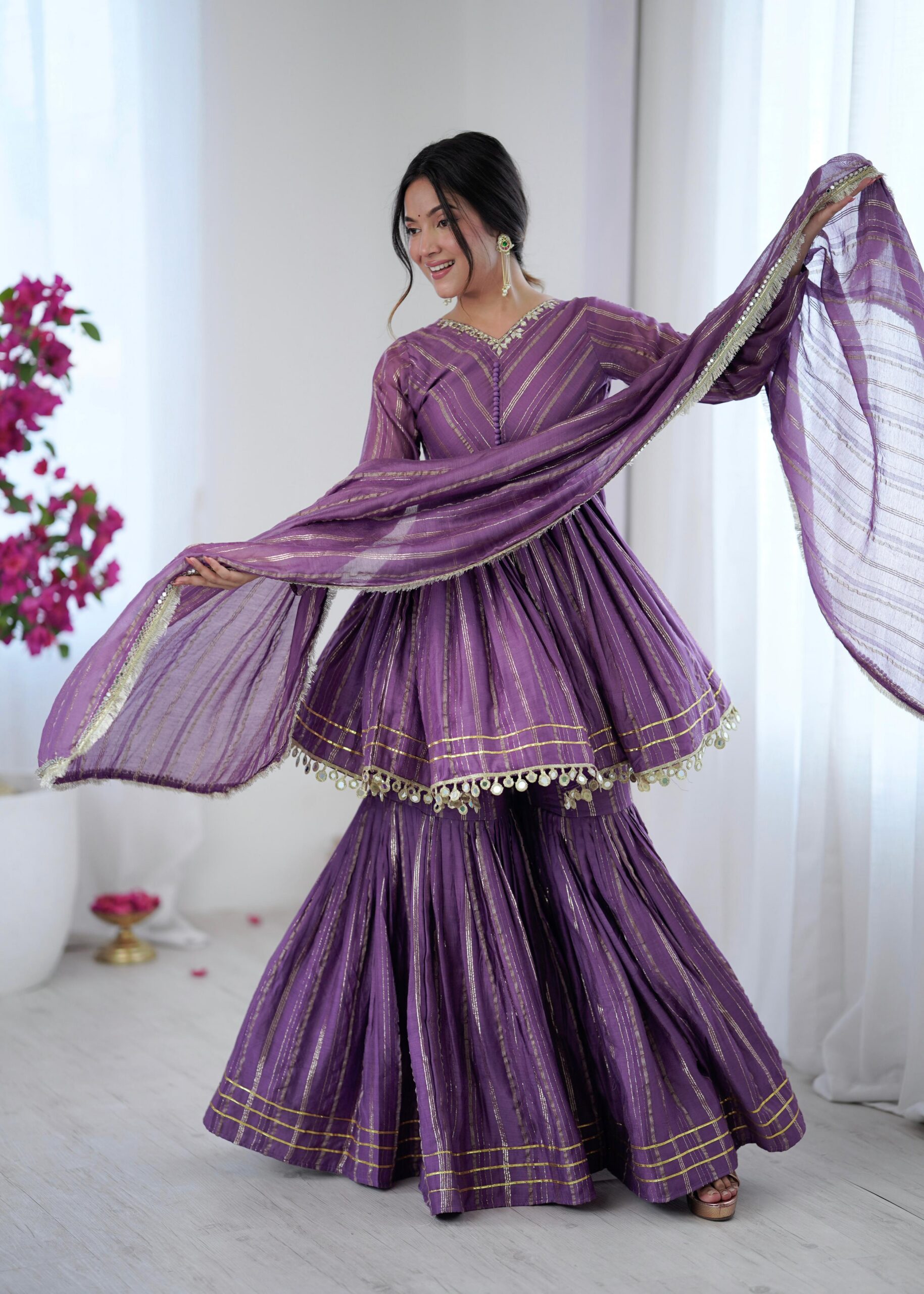 Purple Mal Chanderi Mirror Work Salwar Suit | Jump Suits, Tops & Bottoms, Track Suits, Salwar suit, Casual Suits, Creative suits, Designer Suits, Palazzo Suits, Party Wear Suits, Patiala Suits, Straight Suits, Trendy Wear