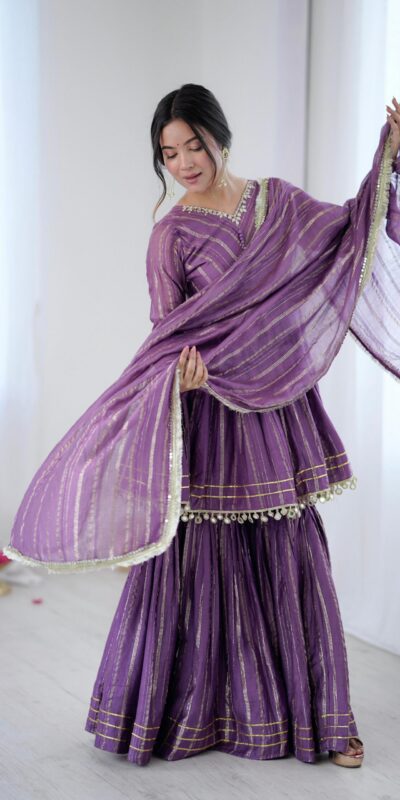 Purple Mal Chanderi Mirror Work Salwar Suit | Jump Suits, Tops & Bottoms, Track Suits, Salwar suit, Casual Suits, Creative suits, Designer Suits, Palazzo Suits, Party Wear Suits, Patiala Suits, Straight Suits, Trendy Wear