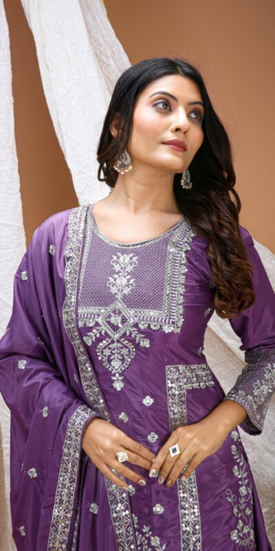Purple Natural Crap Embroidery Work Salwar Suit | Jump Suits, Salwar suit, Casual Suits, Creative suits, Designer Suits, Palazzo Suits, Party Wear Suits, Patiala Suits, Straight Suits