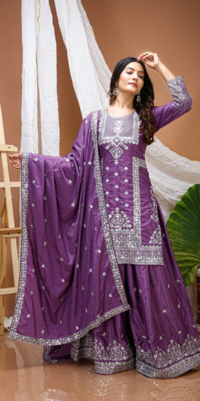 Purple Natural Crap Embroidery Work Salwar Suit | Jump Suits, Salwar suit, Casual Suits, Creative suits, Designer Suits, Palazzo Suits, Party Wear Suits, Patiala Suits, Straight Suits
