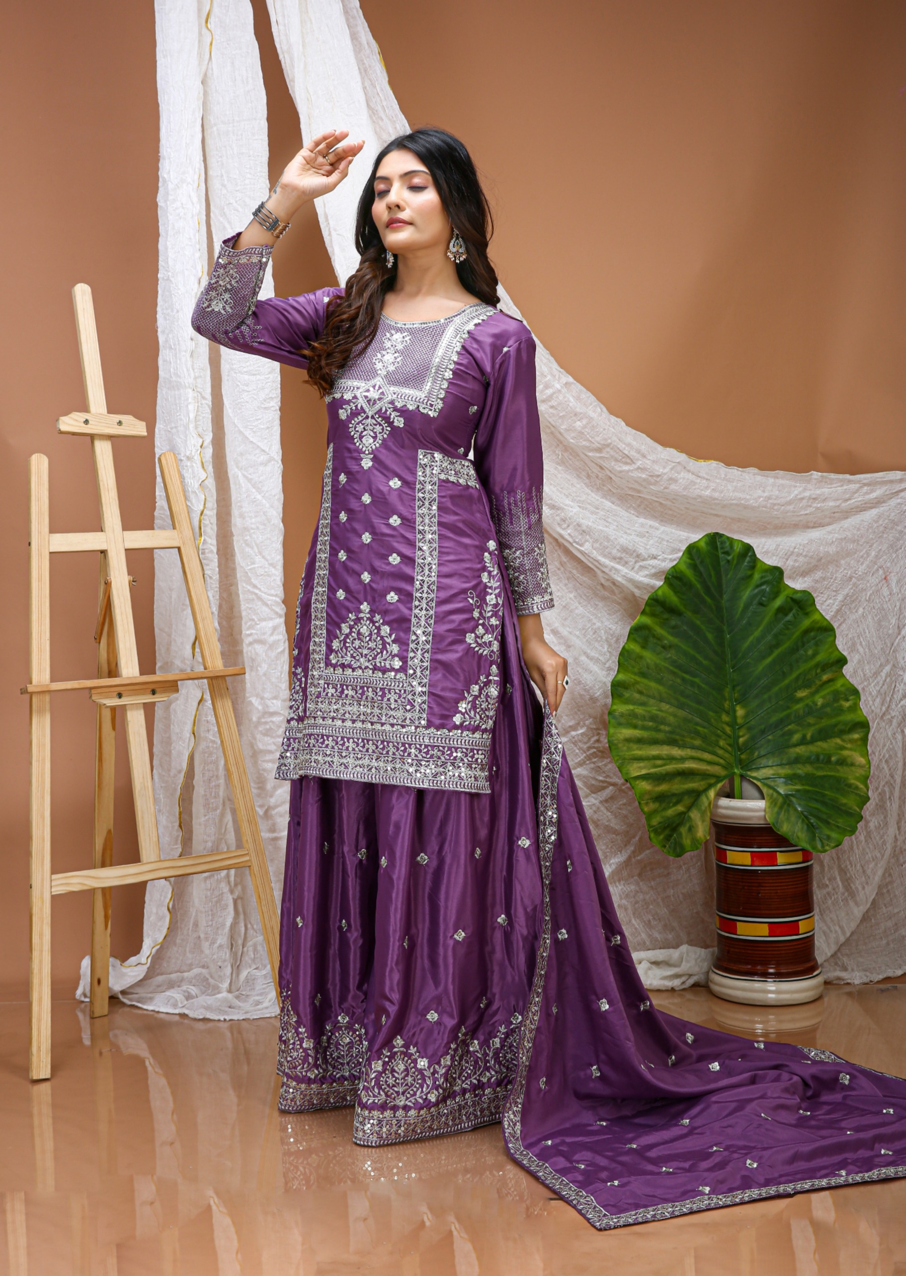 Purple Natural Crap Embroidery Work Salwar Suit | Jump Suits, Salwar suit, Casual Suits, Creative suits, Designer Suits, Palazzo Suits, Party Wear Suits, Patiala Suits, Straight Suits
