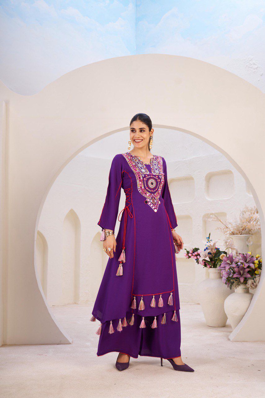 Purple Rayon Cotton Embroidery Mirror Work Salwar Suit | Jump Suits, Salwar suit, Casual Suits, Creative suits, Designer Suits, Palazzo Suits, Party Wear Suits, Patiala Suits, Straight Suits
