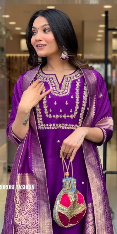 Purple Roman Silk Coding Work Salwar Suit | Jump Suits, Salwar suit, Casual Suits, Creative suits, Designer Suits, Palazzo Suits, Party Wear Suits, Patiala Suits, Straight Suits