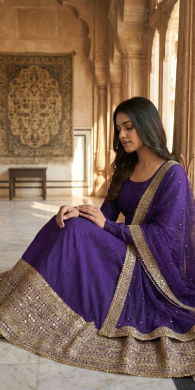 Purple Roman Silk Embroidery Lace Work Gown | Gowns, Bollywood Gowns, Creative Gowns, Designer Gowns, Embroidered Gowns, Party Wear Gowns