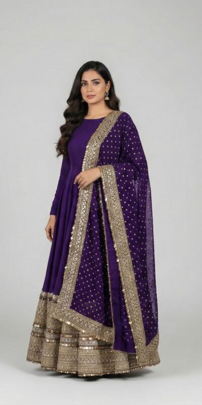 Purple Roman Silk Embroidery Lace Work Gown | Gowns, Bollywood Gowns, Creative Gowns, Designer Gowns, Embroidered Gowns, Party Wear Gowns