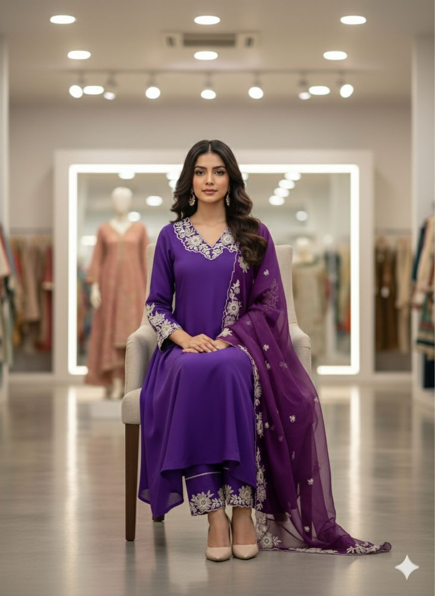 Purple Roman Silk Embroidery Work Salwar Suit | Jump Suits, Salwar suit, Casual Suits, Creative suits, Designer Suits, Palazzo Suits, Party Wear Suits, Patiala Suits, Straight Suits