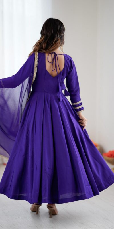 Purple Roman Silk Lace Work Border Gown | Gowns, Bollywood Gowns, Creative Gowns, Designer Gowns, Embroidered Gowns, Party Wear Gowns