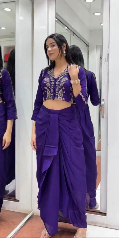 Purple Soft Chinon Silk With Embroider Dhoti Suit | Jump Suits, Salwar suit, Casual Suits, Creative suits, Designer Suits, Palazzo Suits, Party Wear Suits, Patiala Suits, Straight Suits