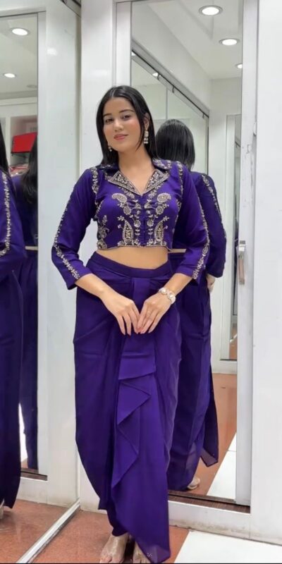 Purple Soft Chinon Silk With Embroider Dhoti Suit | Jump Suits, Salwar suit, Casual Suits, Creative suits, Designer Suits, Palazzo Suits, Party Wear Suits, Patiala Suits, Straight Suits
