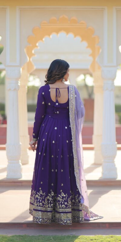 Purple Star Georgette Zari Embroidery Work Gown | Gowns, Bollywood Gowns, Creative Gowns, Designer Gowns, Embroidered Gowns, Party Wear Gowns