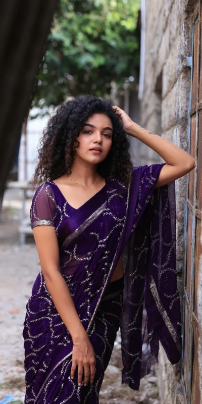 Purple Viscose Satin Sequin Embroidery Work Saree | Sarees, Bollywood Sarees, Creative Sarees, Designer Sarees, Embroidered Sarees, Ethnic Saree, Modern Digital sarees, Party Wear Sarees