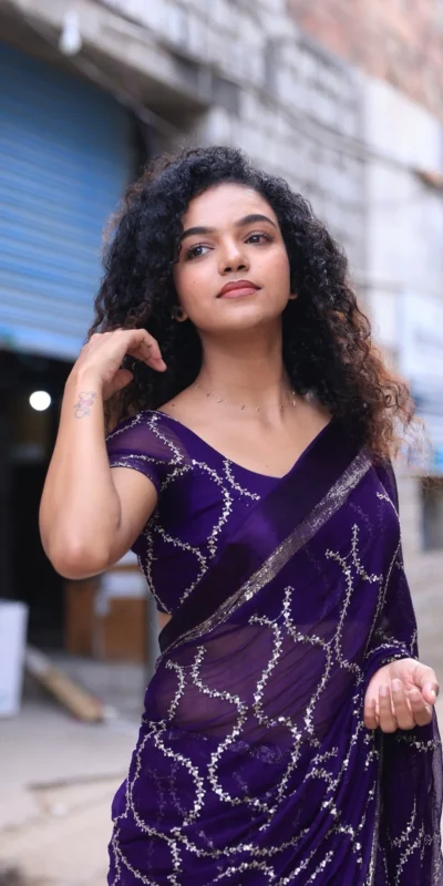 Purple Viscose Satin Sequin Embroidery Work Saree | Sarees, Bollywood Sarees, Creative Sarees, Designer Sarees, Embroidered Sarees, Ethnic Saree, Modern Digital sarees, Party Wear Sarees
