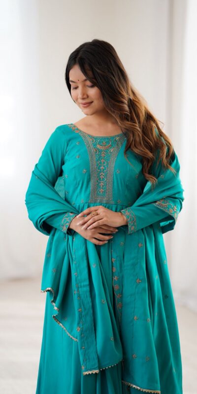 Rama Roman Chanderi Silk Handwork Salwar Suit | Jump Suits, Salwar suit, Casual Suits, Creative suits, Designer Suits, Palazzo Suits, Party Wear Suits, Patiala Suits, Straight Suits