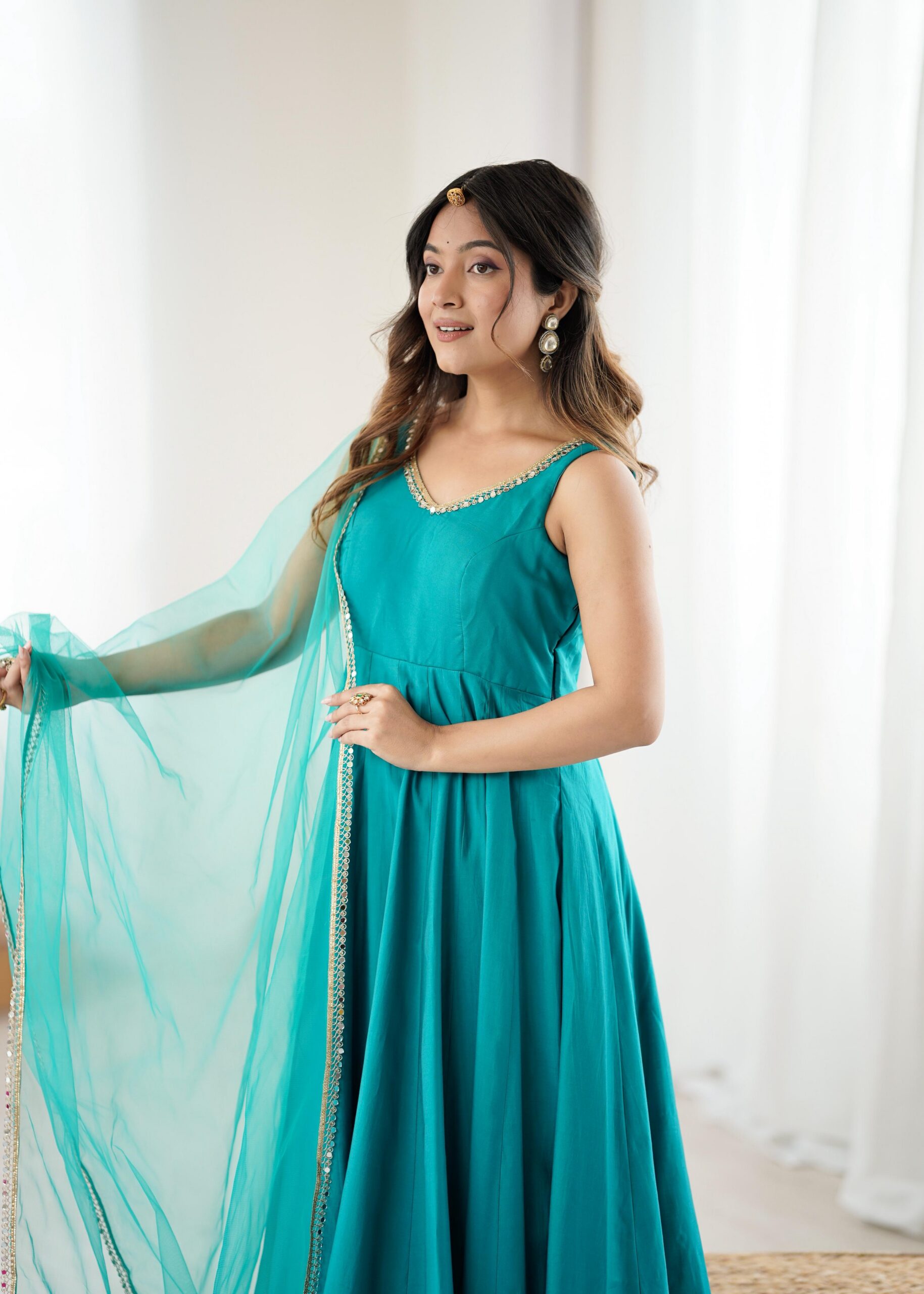 Rama Roman Silk Chanderi Mirror Work Gown | Gowns, Bollywood Gowns, Creative Gowns, Designer Gowns, Embroidered Gowns, Party Wear Gowns