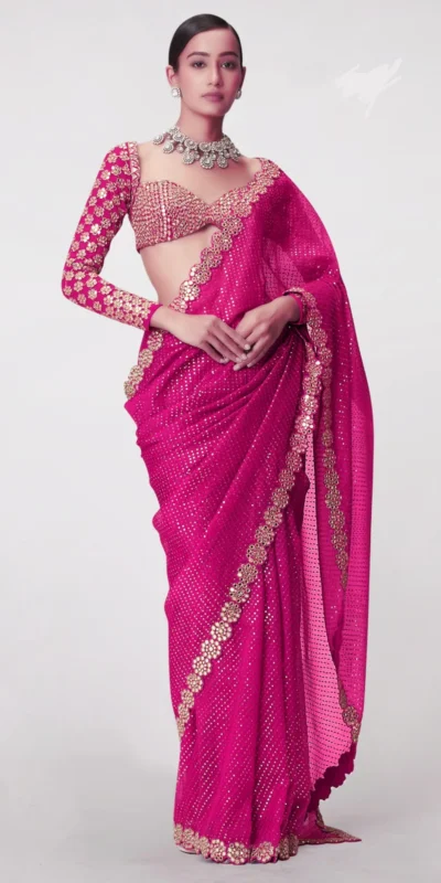 Rani Georgette Sequence Work Saree | Sarees, Bollywood Sarees, Creative Sarees, Designer Sarees, Embroidered Sarees, Ethnic Saree, Modern Digital sarees, Party Wear Sarees