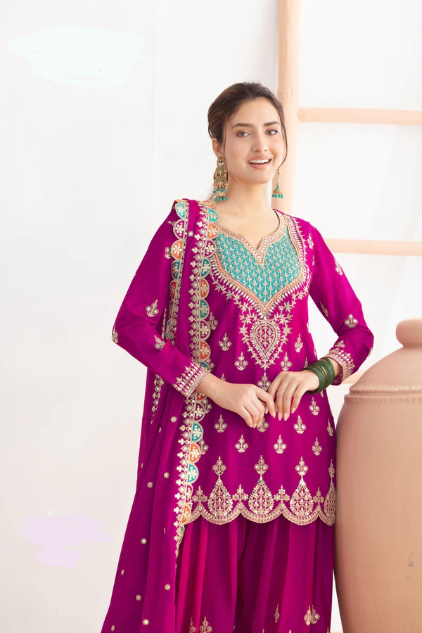 Rani Pink Chinon Sequence Mirror Work Salwar Suit | Jump Suits, Salwar suit, Casual Suits, Creative suits, Designer Suits, Palazzo Suits, Party Wear Suits, Patiala Suits, Straight Suits