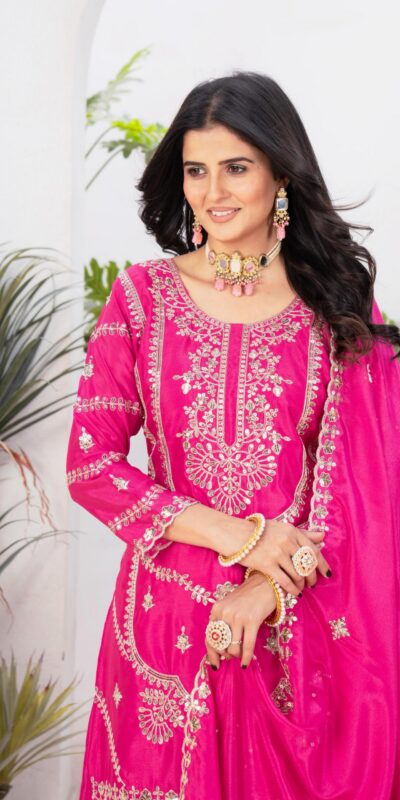 Rani Pink Chinon Silk Embroider Lace Work Salwar Suit | Jump Suits, Salwar suit, Casual Suits, Creative suits, Designer Suits, Palazzo Suits, Party Wear Suits, Patiala Suits, Straight Suits