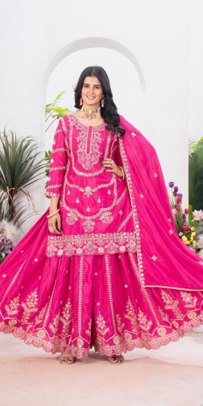 Rani Pink Chinon Silk Embroider Lace Work Salwar Suit | Jump Suits, Salwar suit, Casual Suits, Creative suits, Designer Suits, Palazzo Suits, Party Wear Suits, Patiala Suits, Straight Suits