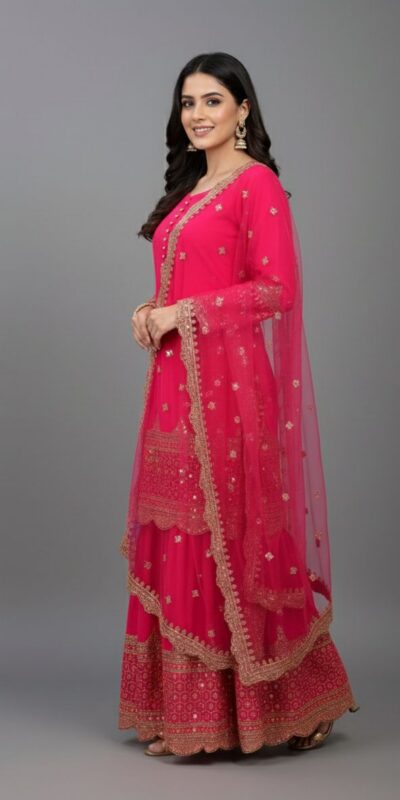 Rani Pink Faux Georgette Embroider Salwar Suit | Jump Suits, Salwar suit, Casual Suits, Creative suits, Designer Suits, Palazzo Suits, Party Wear Suits, Patiala Suits, Straight Suits