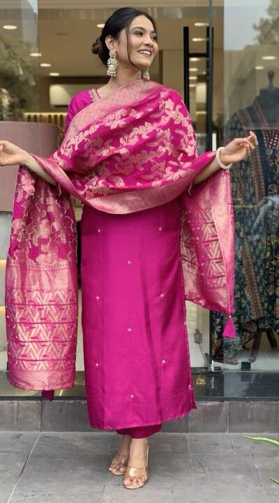 Rani Pink Roman Silk Coding Work Salwar Suit | Jump Suits, Salwar suit, Casual Suits, Creative suits, Designer Suits, Palazzo Suits, Party Wear Suits, Patiala Suits, Straight Suits