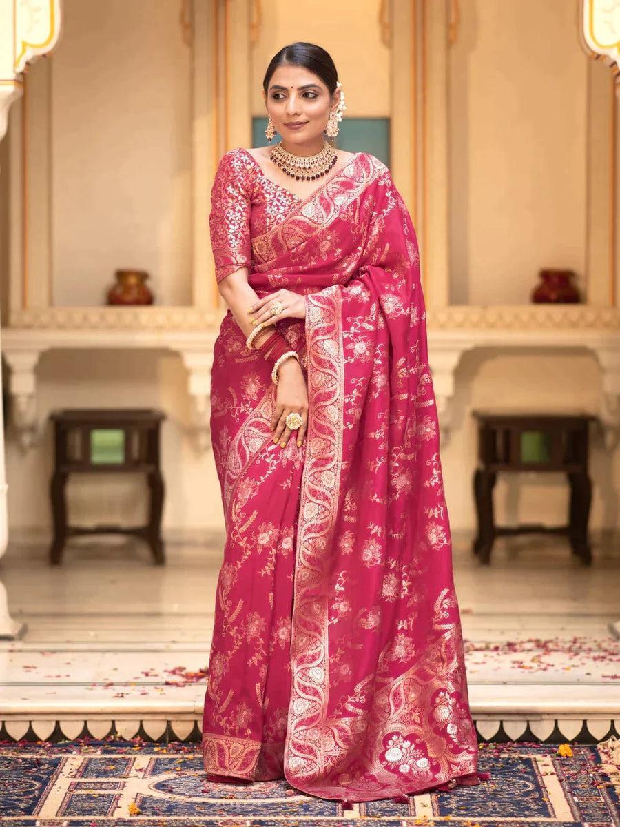 Rani Pink Soft Litchi Silk All Over Weaving Saree | Sarees, Bollywood Sarees, Creative Sarees, Designer Sarees, Embroidered Sarees, Ethnic Saree, Modern Digital sarees, Party Wear Sarees