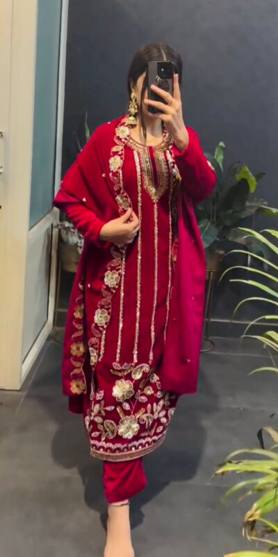 Red 9000 Velvet Lace Embroidery Work Salwar Suit | Jump Suits, Salwar suit, Casual Suits, Creative suits, Designer Suits, Palazzo Suits, Party Wear Suits, Patiala Suits, Straight Suits