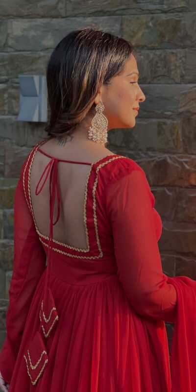 Red Blooming Gorgette Lace Work Salwar Suit | Jump Suits, Salwar suit, Casual Suits, Creative suits, Designer Suits, Palazzo Suits, Party Wear Suits, Patiala Suits, Straight Suits