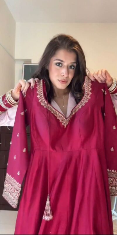 Red Chinon Silk Lace Work Digital Print Gown | Gowns, Bollywood Gowns, Creative Gowns, Designer Gowns, Embroidered Gowns, Party Wear Gowns