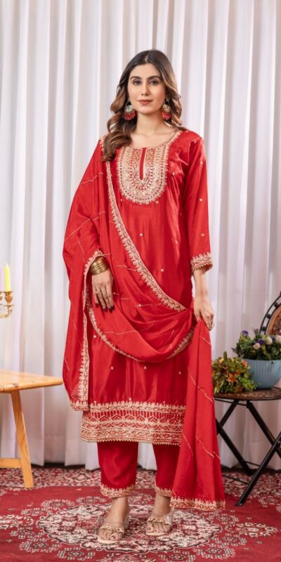 Red Chinon Thread Sequence Work Salwar Suit | Jump Suits, Salwar suit, Casual Suits, Creative suits, Designer Suits, Palazzo Suits, Party Wear Suits, Patiala Suits, Straight Suits