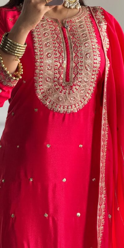 Red Cosmo Silk Heavy Embroidery Sequence Work Salwar Suit | Jump Suits, Salwar suit, Casual Suits, Creative suits, Designer Suits, Palazzo Suits, Party Wear Suits, Patiala Suits, Straight Suits