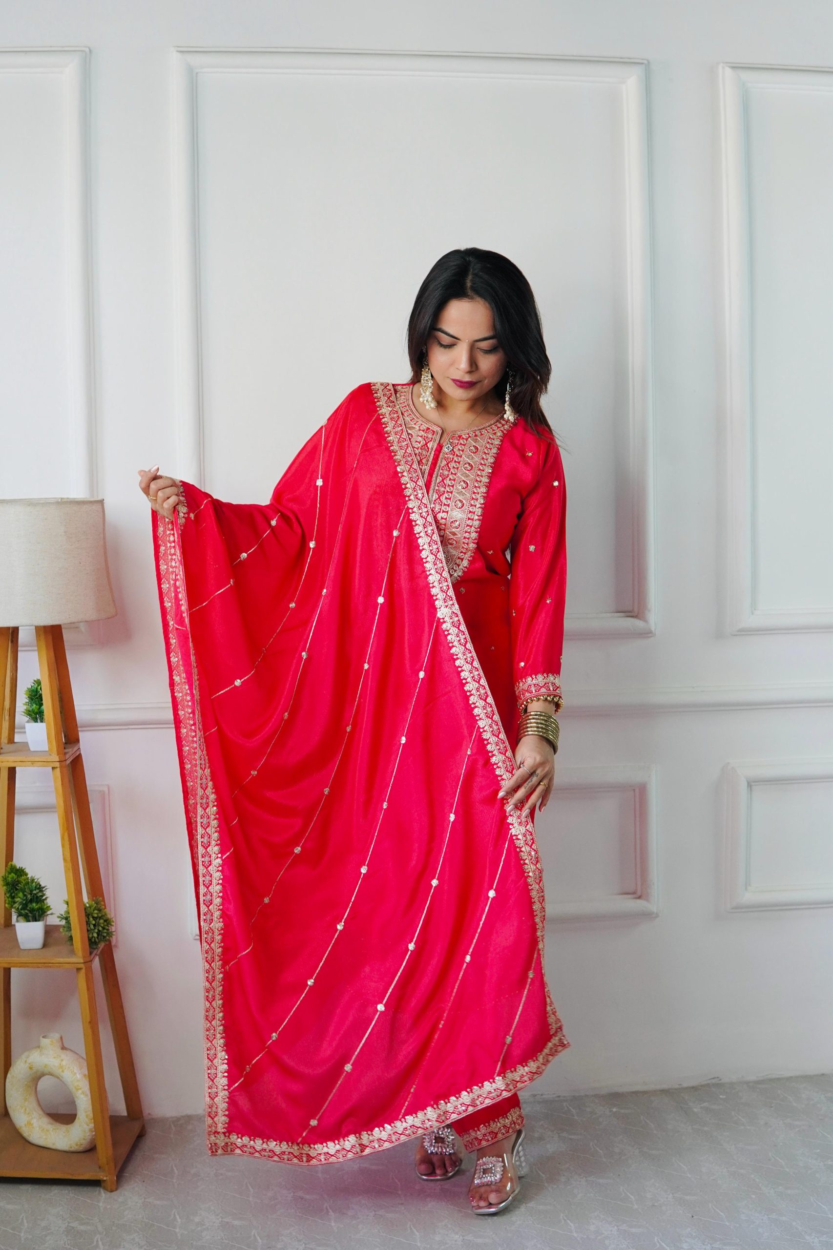 Red Cosmo Silk Heavy Embroidery Sequence Work Salwar Suit | Jump Suits, Salwar suit, Casual Suits, Creative suits, Designer Suits, Palazzo Suits, Party Wear Suits, Patiala Suits, Straight Suits